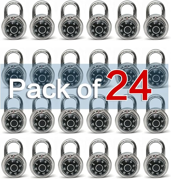 LanuBe Lock Standard Dial Combination Lock, 2 in. Wide, with Different Combinations, Black Turnplate, Pack of 24; Lock for School, Employee, Gym & Sports Locker, Case, Toolbox, and so on