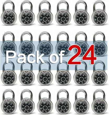 LanuBe Lock Standard Dial Combination Lock, 2 in. Wide, with Different Combinations, Black Turnplate, Pack of 24; Lock for School, Employee, Gym & Sports Locker, Case, Toolbox, and so on