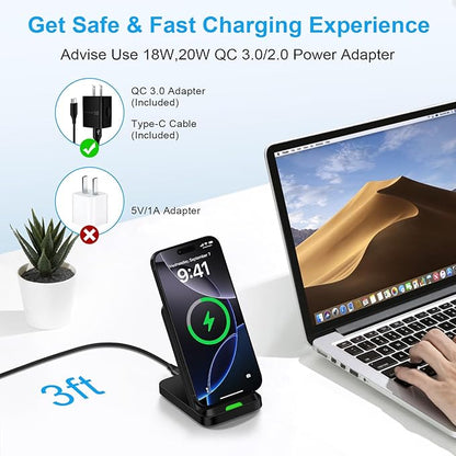 Samsung Wireless Phone Charger Stand for Android Samsung Galaxy S25 Ultra S25 FE S24 Plus Z Flip7 S23,Wireless Charging Station for Google Pixel 10/10 Pro XL/Fold/9a/9Pro/8/7,iPhone 17 16 with Adapter