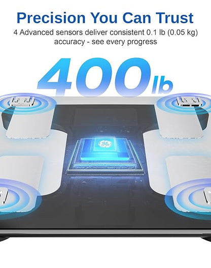 GE Smart Scale for Body Weight and Fat, Digital Bathroom Scales with LED Display BMI Body Fat - Bluetooth 13 Body Composition Monitor for Muscle Mass People with App, Accurate 400lb Weighing