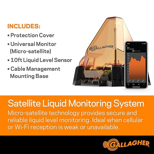 Gallagher Satellite Liquid Monitoring System - Wireless Water Level Indicator for Water Tanks, Troughs, Liquid Fertilizer Tanks & Irrigation - Reliable Satellite Connection Water Level Sensor