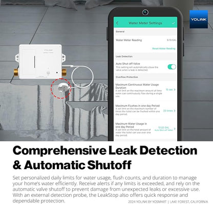 YoLink LeakStop 1-Channel for Toilets/Sinks, Auto Shutoff Valve & Leak Detector, Real-Time Monitoring, LoRa Long-Range, 2 AA Up to 5-Year Battery, App/SMS/Email Alerts – Hub Required