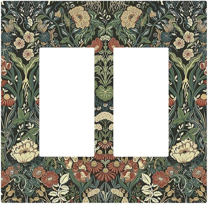 Decorative Outlet Covers Vintage Dark Floral William Morris Green Flower 2 Gang Double GFCI Rocker Electrical Wall Panels Light Switch Cover Plate for living Room Home Decor