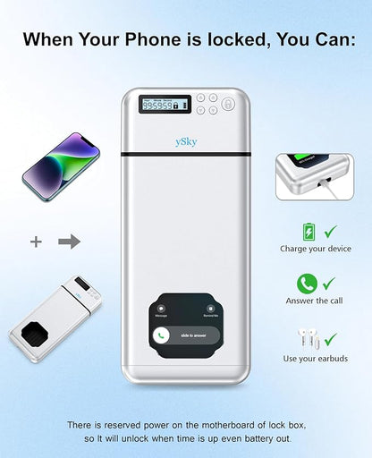 ySky Metal Phone Lock Box with Timer,Portable Timed Phone Lock Box for iPhone and Android Phones, Self-Control Timer Phone Locker to Help Kids,Students, Adults Focus Back, Phone Jail Box