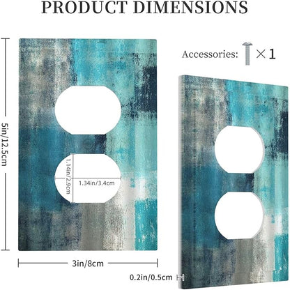 Outlet Covers Teal Blue Modern Geometric Abstract Turquoise Green 1 Gang Duplex Wall Plate Decorative Switch Plates Electrical Receptacle Faceplate Light Switch Cover for Bedroom Decor