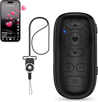 TikTok Scrolling Remote Control for iPhone and Android Smartphones, Bluetooth Page Turner for Kindle App, Camera Photo and Video Clicker for iPhone, and Samsung Neck Strap Included.(Black)