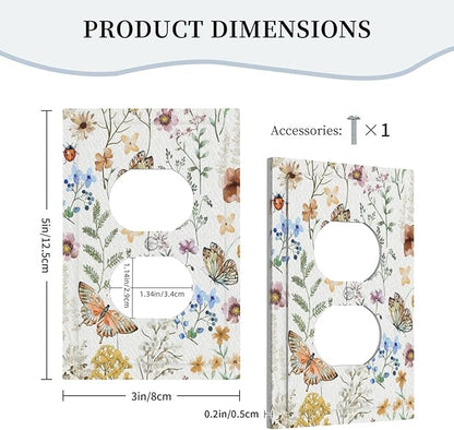 Decorative Light Switch Cover Boho White Background Butterfly Rustic Flower Personalized Wall Plate Single Duplex Switchplate 1 Gang Outlet Plate Decora Light Switch Plate for Bedroom Decor