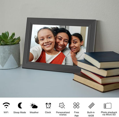 Digital Picture Frame 10.1 Inch WiFi Photo Frame Electronic, IPS Touch Screen, 16GB Storage, Auto-Rotate,Easy Setup and Share Photos and Videos via App from Anywhere