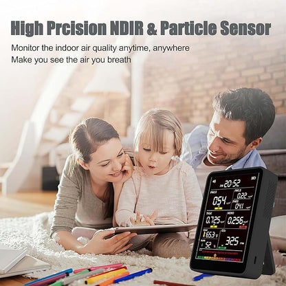 Professional Indoor Air Quality Monitor with AQI Alarms, Portable Real-Time Detector for Home Cars Plants and Pets (Glossy Black)