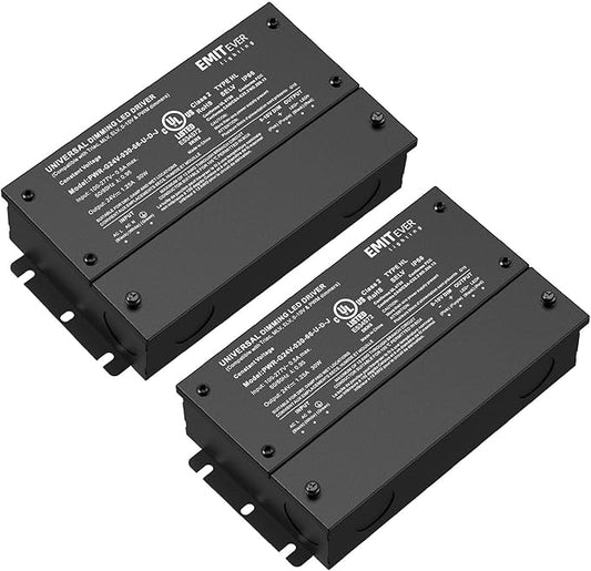 EMITEVER Dimmable Led Driver, 2 Packs 30W AC 110V-277V to DC 24V Transformer, 5-in-1 Dimming: ELV/MLV/TRIAC / 0-10V / 1-10V / 10V PWM/Potentiometer, Waterproof IP67 and UL Listed