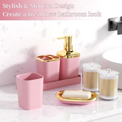Bathroom Accessories Set - 26PCS Pink Bathroom Set, Bathroom Accessory Set with Shower Curtain and Rugs and Bathtub Mats for Home