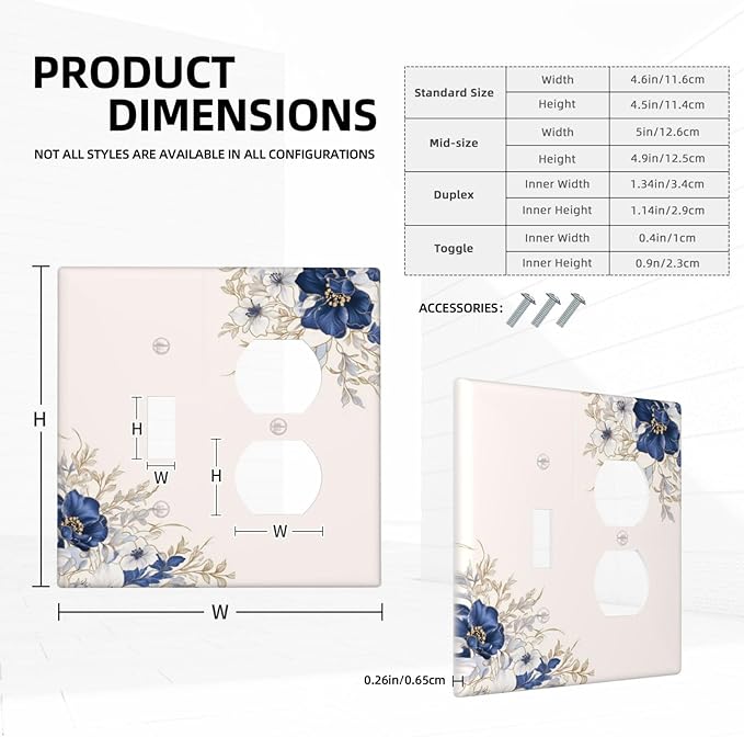 Decorative Outlet Covers Rustic Blue White Flowers Floral Penoy 2 Gang Wall Plate Cover Single Toggle Duplex Combo Two Switch Light Switch Cover Plate Jumbo Face Plate