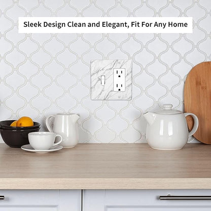 Decorative Outlet Covers Modern Grey Marble Texture 2 Gang Light Switch Cover Plate Single Toggle 1 Rocker Wall Plates for Electrical Outlets Switch Plate Covers for Bedroom Home Decor