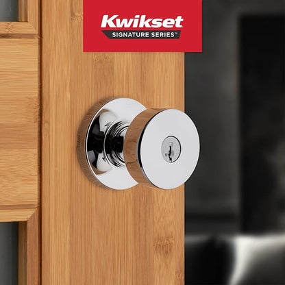 Kwikset Pismo Entry Door Knob with Lock and Key, Secure Keyed Handle Exterior, Front Entrance and Bedroom, Polished Chrome, 4 Pack, Pick Resistant SmartKey Rekey Security