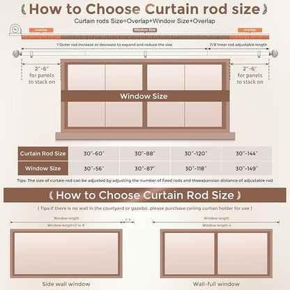 Wood Curtain Rods for Windows 48 to 84 Inches, Decorative 1'' Diameter Heavy Duty Adjustable Rustic Farmhouse Drapery Pole with Boho Imitation Wood Grain Finials, Size: 30''-88''