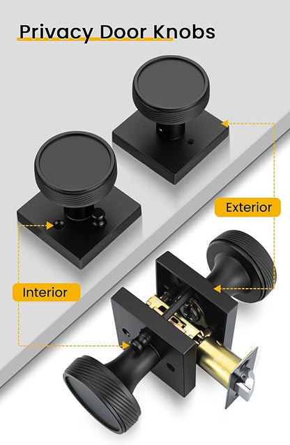 goldenwarm Interior Door Knobs Black, Zinc-Alloy Modern Matte Black Door Knob Privacy Door Knobs Interior for Bedroom Bathroom, Heavy Duty Square Modern Doorknobs - 1 Pack