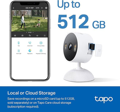 Tapo 2K 3MP Indoor/Outdoor Security Camera - Free Person/Motion/Cry Detection, Color Night Vision, IP65 Weatherproof, SD/Cloud Storage, Works w/Alexa & Google Assistant HybridCam