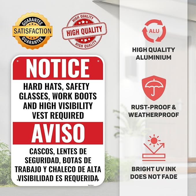 1PC Construction Signs, 14 x 10 Inches - Aluminum - Danger Area Under Construction Safety Site Signs For Jobsites - Bilingual Spanish