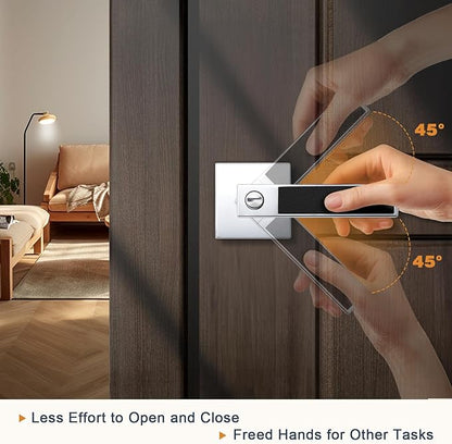 Probrico Square Heavy Duty Door Handle with Black Leather Hand Lever, Keyless Privacy Interior Door Levers for Bedromm and Bathroom, Polished Chrome, 2 Pack