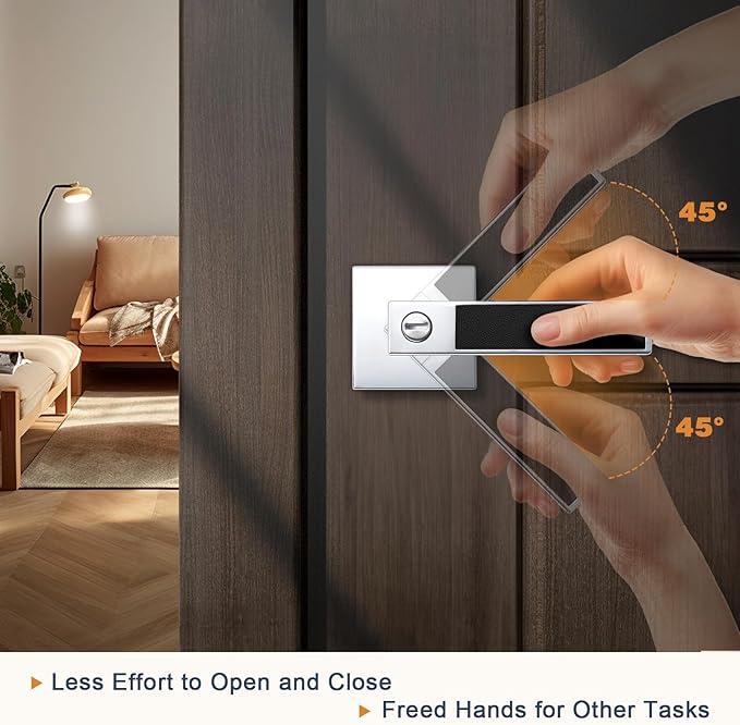 Probrico Square Heavy Duty Door Handle with Black Leather Hand Lever, Keyless Privacy Interior Door Levers for Bedromm and Bathroom, Polished Chrome, 5 Pack
