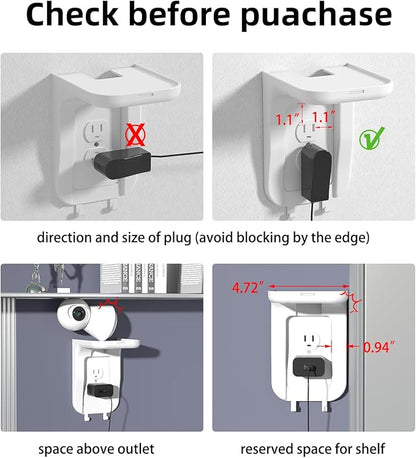 Suptek Wall Outlet Shelf 4 Pack,Home Wall Shelf Organizer for Outlets,Perfect for Bathroom,Kitchen,Bedrooms,Hold Cell Phone,Speaker up to20lbs,With Cable Management and Detachable Hooks,White(S3W4)
