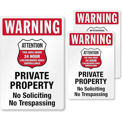 SmartSign Private Property No Soliciting No Trespassing Stickers/Labels, Pack of 3, EG Reflective Adhesive Decals, Easy Peel-Off, 7-Year Outdoor Life, Made in USA