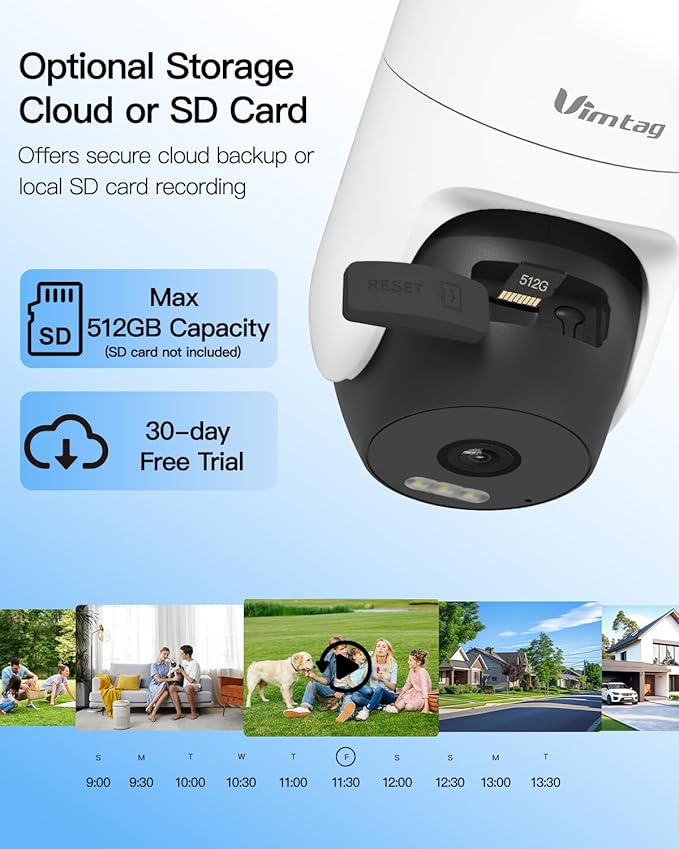 VIMTAG Cameras for Home Security, 2.5K Outdoor/Indoor Camera, 360° Pan/Tilt Outside House Surveillance for Pet/Dog/Nanny/Baby, Motion Tracking, Color Night Vision, 2-Way Audio, Cloud/SD Card Storage
