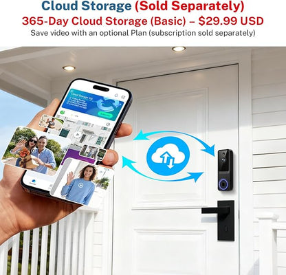 1080p Wireless Video Doorbell Camera for Home Security, with Cloud Storage, Real-Time Alerts, Night Vision, Indoor and Outdoor Monitoring, Battery Powered
