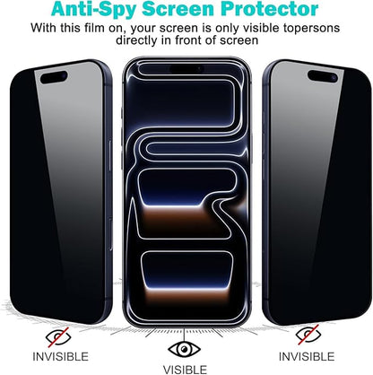 3+2Pack Privacy Screen Protector for iPhone 17 Air with Camera Lens Protector 9H+Tempered Full cover Glass Military Grade Shatterproof Anti Spy Auto Installation Frame
