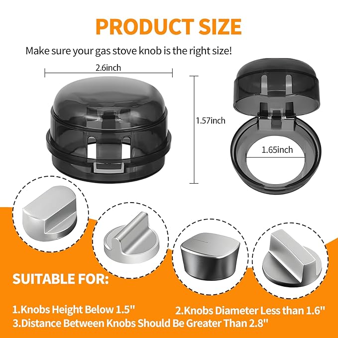 Gas Stove Knob Covers – Heat-Resistant Baby Proof Stove Knob Covers, Universal Size Gas Stove Knob Locks, Stove Child Proof Knobs with Adhesive, Stove Safety Guard for Kids Toddler Pet(4 Pack)