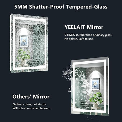 20x28 Inch LED Bathroom Mirror with Lights Front and Backlit Lighted Vanity Mirror for Bathroom Wall with 3 Colors Dimmable Anti-Fog Memory Shatter-Proof IP54 Waterproof Horizontal/Vertical