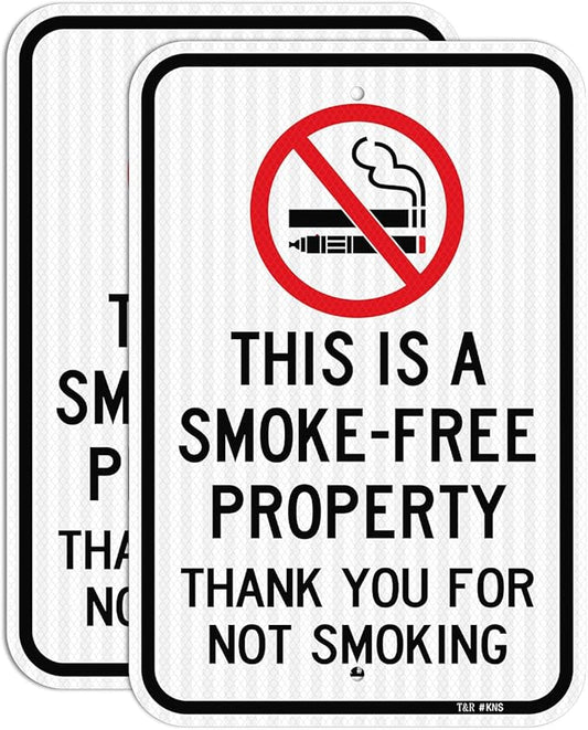 T&R (2 Pack) Large No Smoking Sign, Thank You For Not Smoking Sign, 18" x 12" Engineer Grade Reflective Sheeting, Rust Free Aluminum, Weather Resistant, Waterproof, Fade Resistant, 2 Pre-drilled Holes