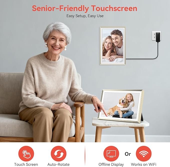 Frameo 10.1 inch Digital Picture Frame, Smart WiFi Digital Photo Frame with 32G Memory, HD Touch Screen, Auto-Rotate(ChampagneGold)