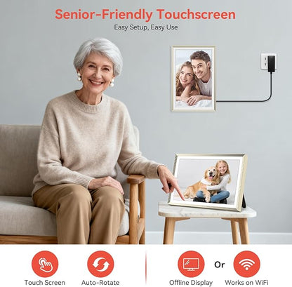 Frameo 10.1 inch Digital Picture Frame, Smart WiFi Digital Photo Frame with 32G Memory, HD Touch Screen, Auto-Rotate(ChampagneGold)