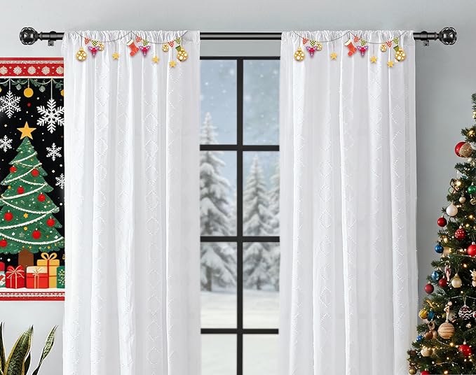 KAMANINA Curtain Rods for Windows 48 to 84 Inch, Black Heavy Duty Curtain Rod Adjustable, 7/8 Inch Single Decorative Drapery Rod 32 to 86 Inch(2.6-7.1Ft), Netted Texture End
