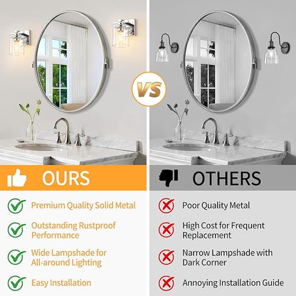 1 Light Modern Bathroom Light Fixtures Over Mirror, Chrome Vanity Lights for Bathroom Wall Sconces with Clear Glass Shades, E26 Socket (Bulbs Not Included)