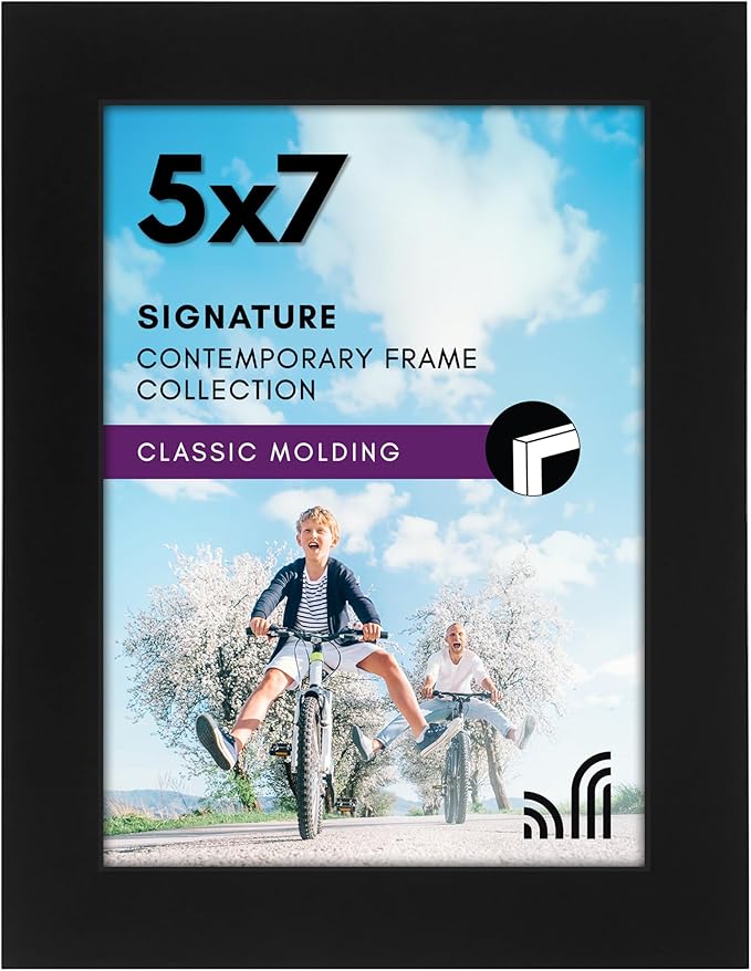 Americanflat 5x7 Picture Frame with Shatter-Resistant Glass - Signature Collection - Gallery-Style Frames Made of Engineered Wood - Photo Frame for Tabletop and Wall Display - Black
