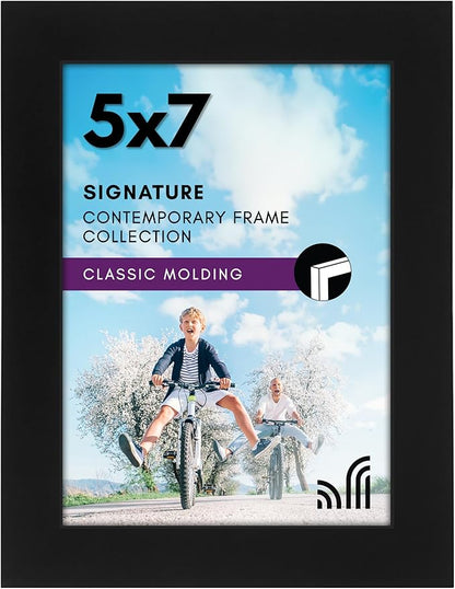 Americanflat 5x7 Picture Frame with Shatter-Resistant Glass - Signature Collection - Gallery-Style Frames Made of Engineered Wood - Photo Frame for Tabletop and Wall Display - Black