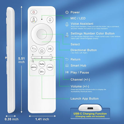 Rechargeable Voice Remote for Samsung Smart TVs, Replacement for 2021–2025 Samsung TV Remote Control with Voice Search. 2-Year Warranty.