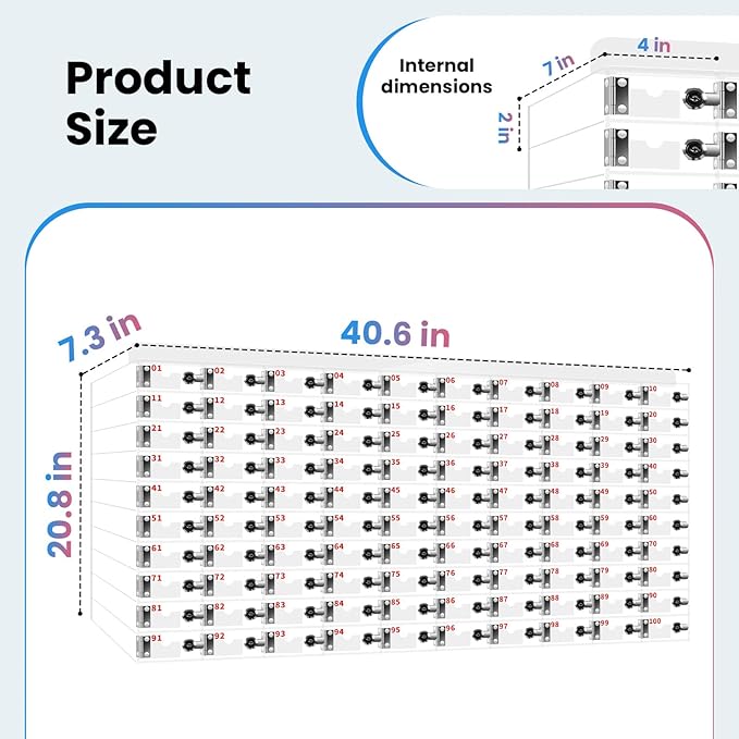 100 Slots Cell Phone Locker Box for Classroom with Door Locks and Keys Clear Acrylic Cell Phone Lock Storage Cabinet Wall Mounted for School Factory Office