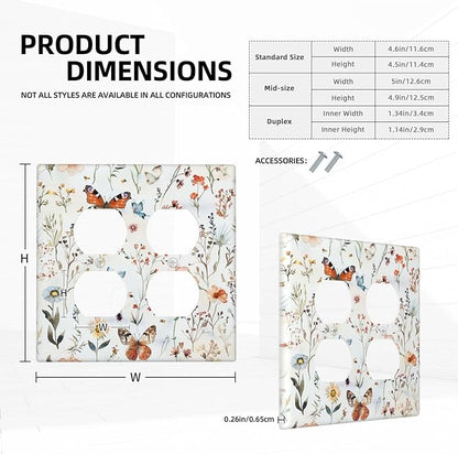 Outlet Covers Butterfly Floral Boho Multicolor Flower Leave 2 Gang Double Duplex Decorative Light Switch Covers Electrical Wallplates Socket Faceplate for Bed Room living Room Decor