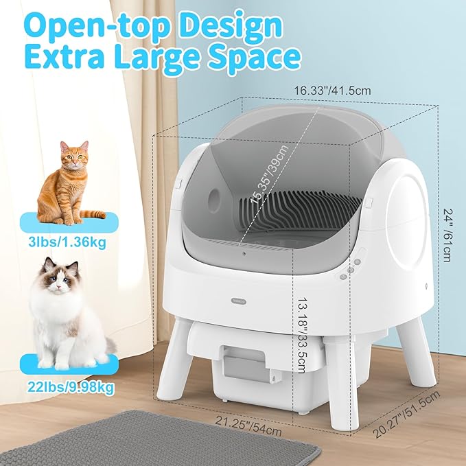 Self Cleaning Cat Litter Box, Automatic Litter Box for Multiple Cats, Integrated Safety Protection with Open-Top Design