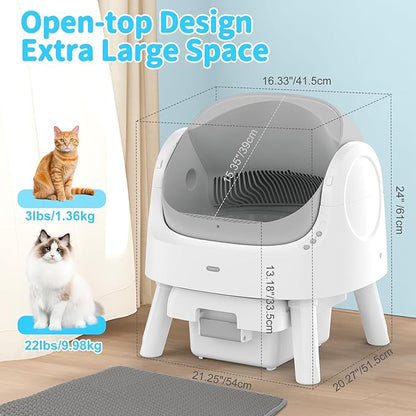 Self Cleaning Cat Litter Box, Automatic Litter Box for Multiple Cats, Integrated Safety Protection with Open-Top Design