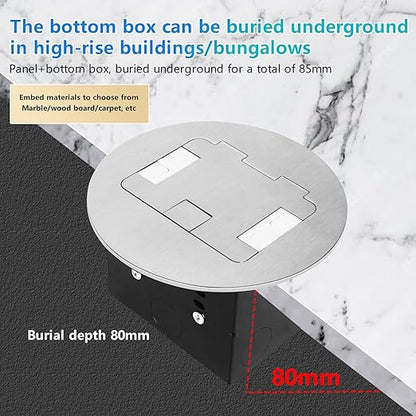 KYHSHJ Recessed Circular Floor Socket Kit with 2 * 20A Receptacle，4.8A*2 USB-A Ports ，Corrosive Resistant Hardware,Silver