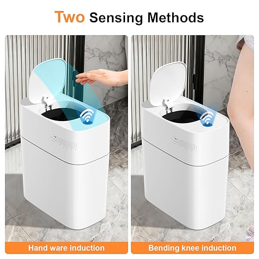 MOPALL Automatic Motion Sensor Bathroom Trash Can with Lid, 3 Gal Touchless Trash Can Auto-Adsorption Garbage Can, Slim Smart Trash Bin Waterproof Waste Basket for Bedroom, Kitchen, Office, Toilet, RV