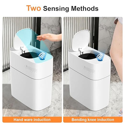 MOPALL Automatic Motion Sensor Bathroom Trash Can with Lid, 3 Gal Touchless Trash Can Auto-Adsorption Garbage Can, Slim Smart Trash Bin Waterproof Waste Basket for Bedroom, Kitchen, Office, Toilet, RV