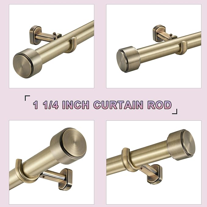 Heavy Duty Curtain Rods - 1 1/4" Large Diameter Premium Nonadjustable Curtain Rod - 36in/3ft Custom Window Treatment Rods with Durable Aluminum Brackets and End Caps,Antique Bronze Finish