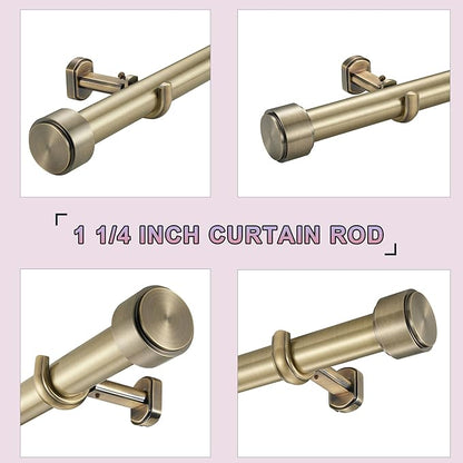 Heavy Duty Curtain Rods - 1 1/4" Large Diameter Premium Nonadjustable Curtain Rod - 36in/3ft Custom Window Treatment Rods with Durable Aluminum Brackets and End Caps,Antique Bronze Finish