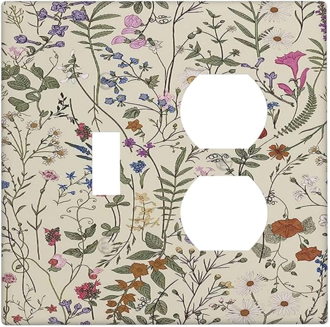 Decorative Outlet Covers Rustic Beige Wildflower Flowers 2 Gang Wall Plate Cover Single Toggle Duplex Combo Two Switch Light Switch Cover Plate Jumbo Dual GFCI Faceplate