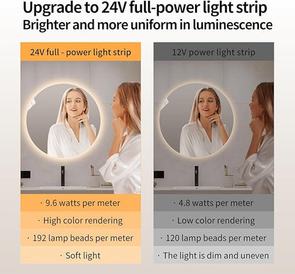 Round LED Bathroom Mirror with Gold Frame, 24V Backlight, 3 Color Temperatures, Dimmable, Memory Function, Defogging (Black Border, 36" L x 36" W)